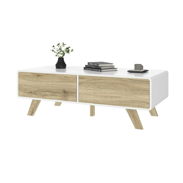 Coffee Table, 48" White and Brown Oak - JL CT48W