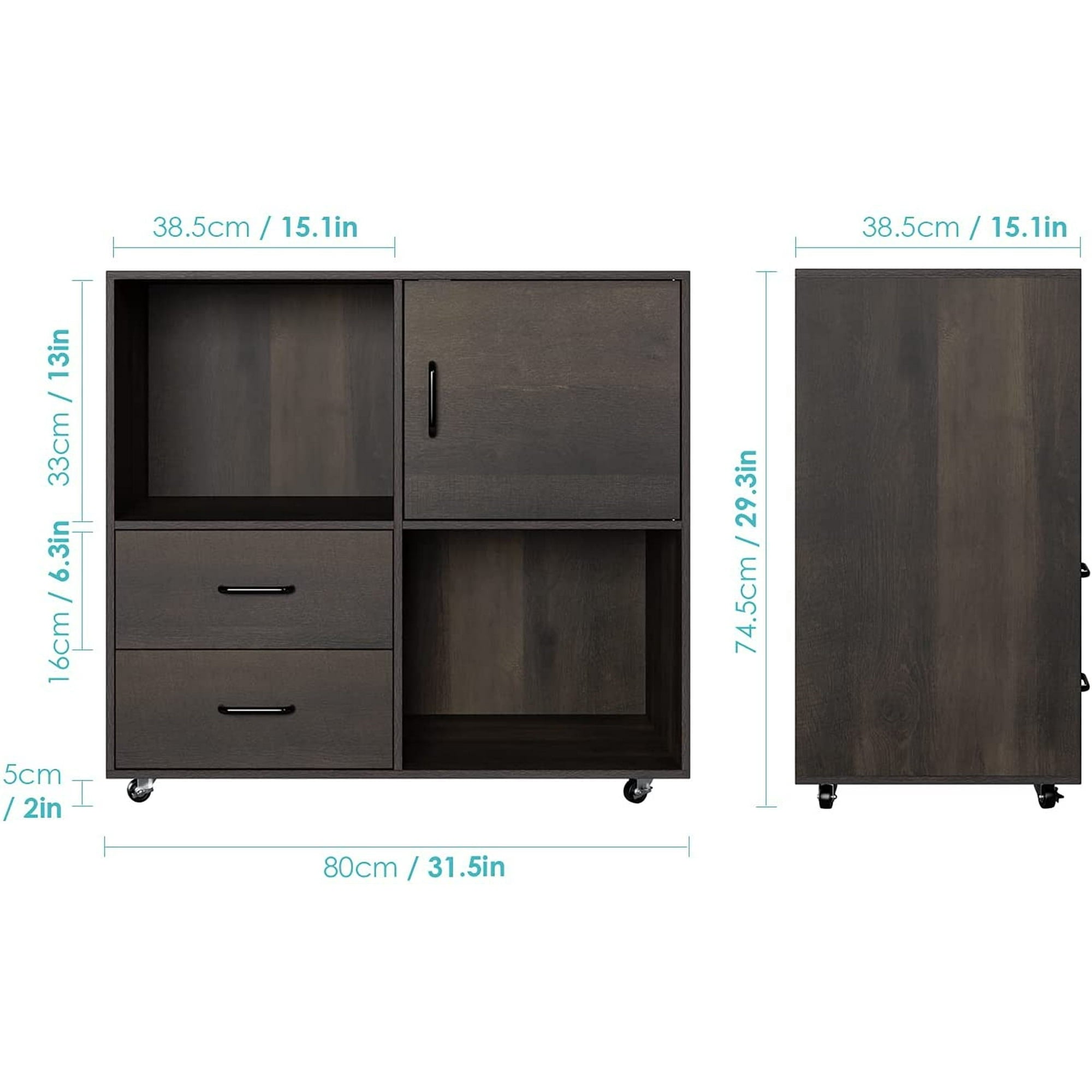 JL-1216 Storage Cabinet 3, Mobile, Lateral Filing Cabinet with Wheels
