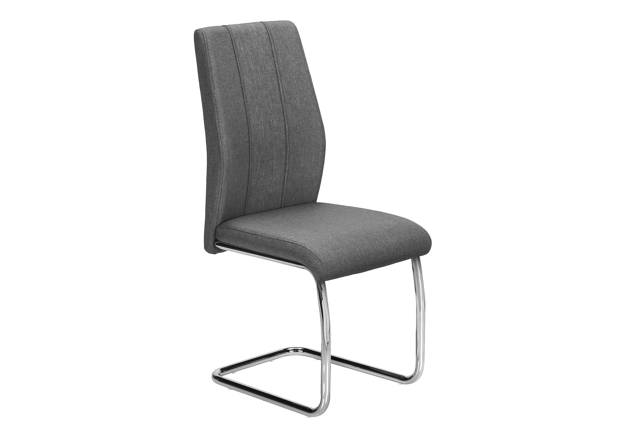 MN-261061 Dining Chair, Set Of 2, Side, Upholstered, Kitchen, Dining Room, 39" Height, Grey Fabric, Chrome Metal, Contemporary, Modern