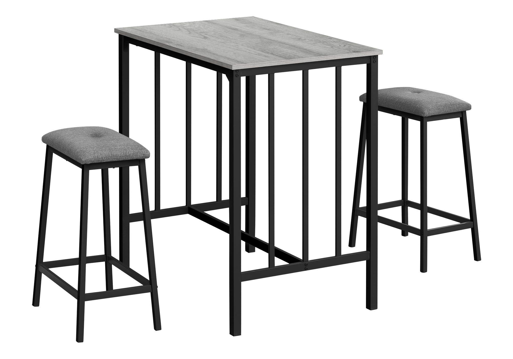 MN-551144 Dining Set, 3pcs Set, Counter Height, 36" Rectangular, Small, Kitchen, Grey Laminate, Black Metal, Contemporary, Modern