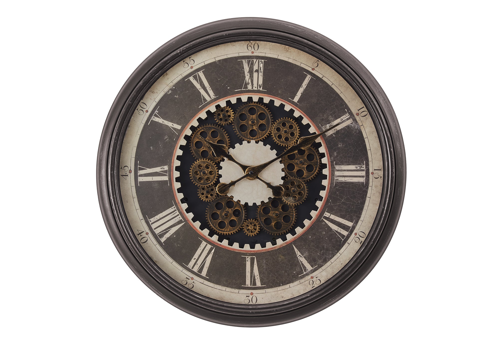 MN-499070    Clocks, 23" Round, Gear Mechanism, Wall Clock, Brown, Transitional