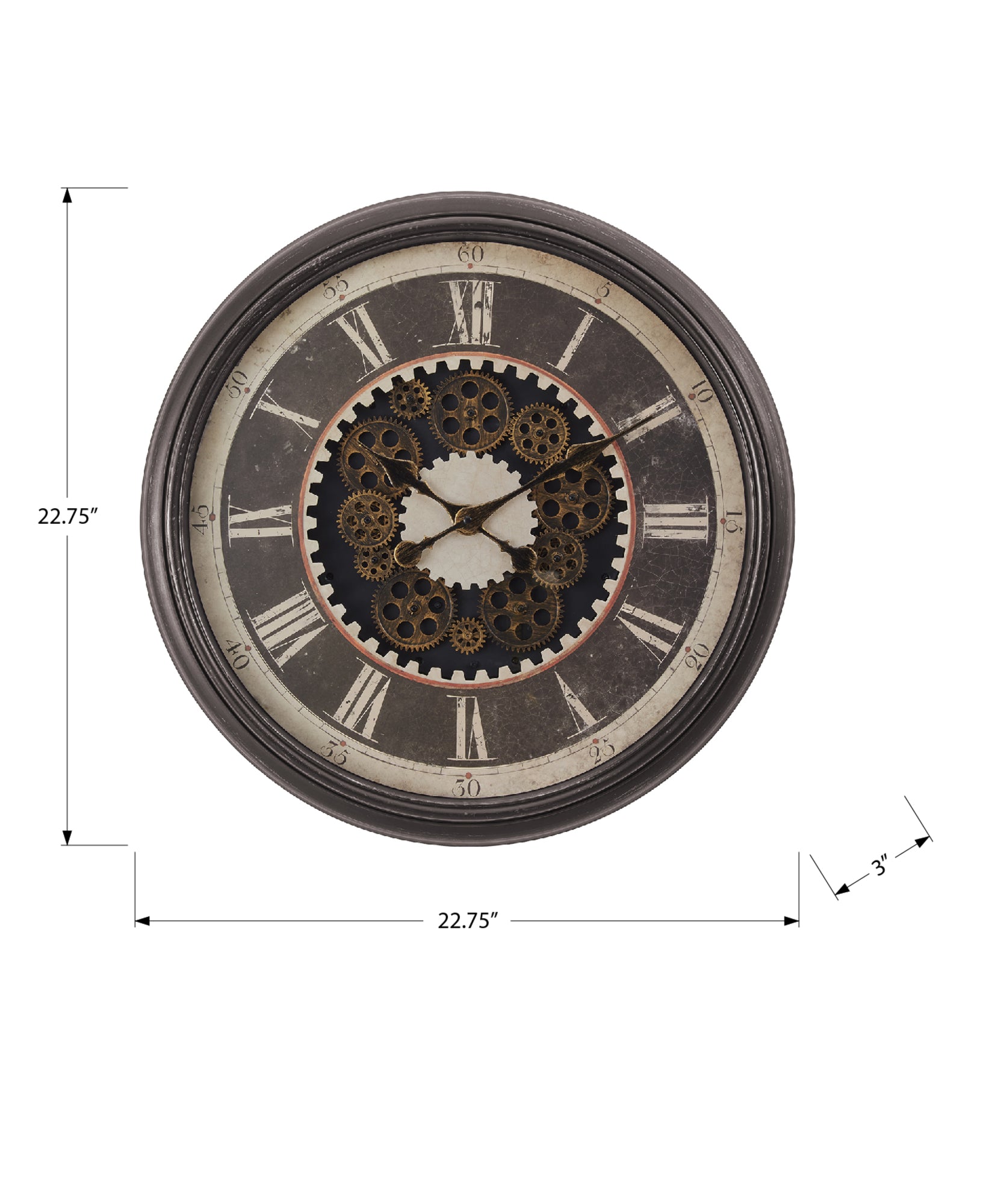 MN-499070    Clocks, 23" Round, Gear Mechanism, Wall Clock, Brown, Transitional