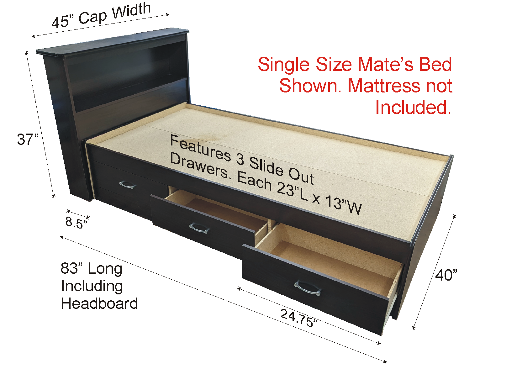 STR Mate's Bed with Bookcase Headboard - Various Colours
