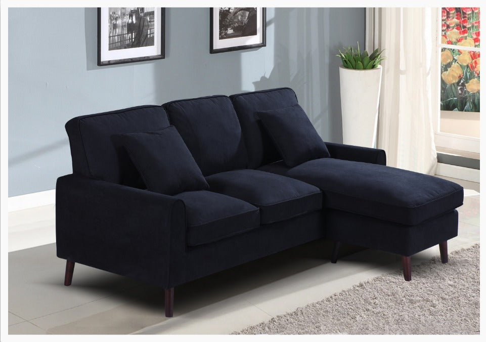 BOL "MONA" Black Sectional Sofa, 77" Wide, Velvet, Reversible Chaise