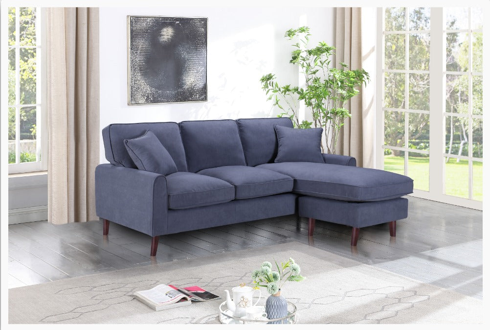BOL "MONA" Grey Sectional Sofa, 77" Wide, Velvet, Reversible Chaise