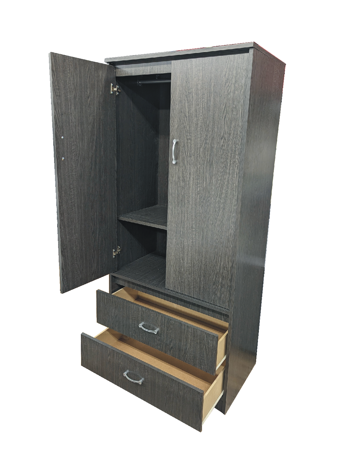 STR 101 Wardrobe / Armoire, Various Colours, 2 Doors, 2 Pull Out Drawers, Hanging Rail