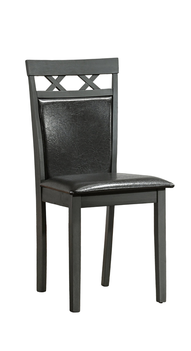 C-1097 Dining Chair, Black Faux Leather Back and Seat, Antique Grey Wooden Frame,