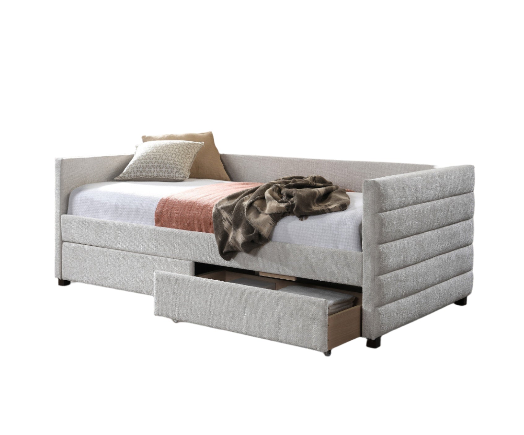 IF-302 Day Bed, Grey, Velvet, Storage Drawers, Single Size