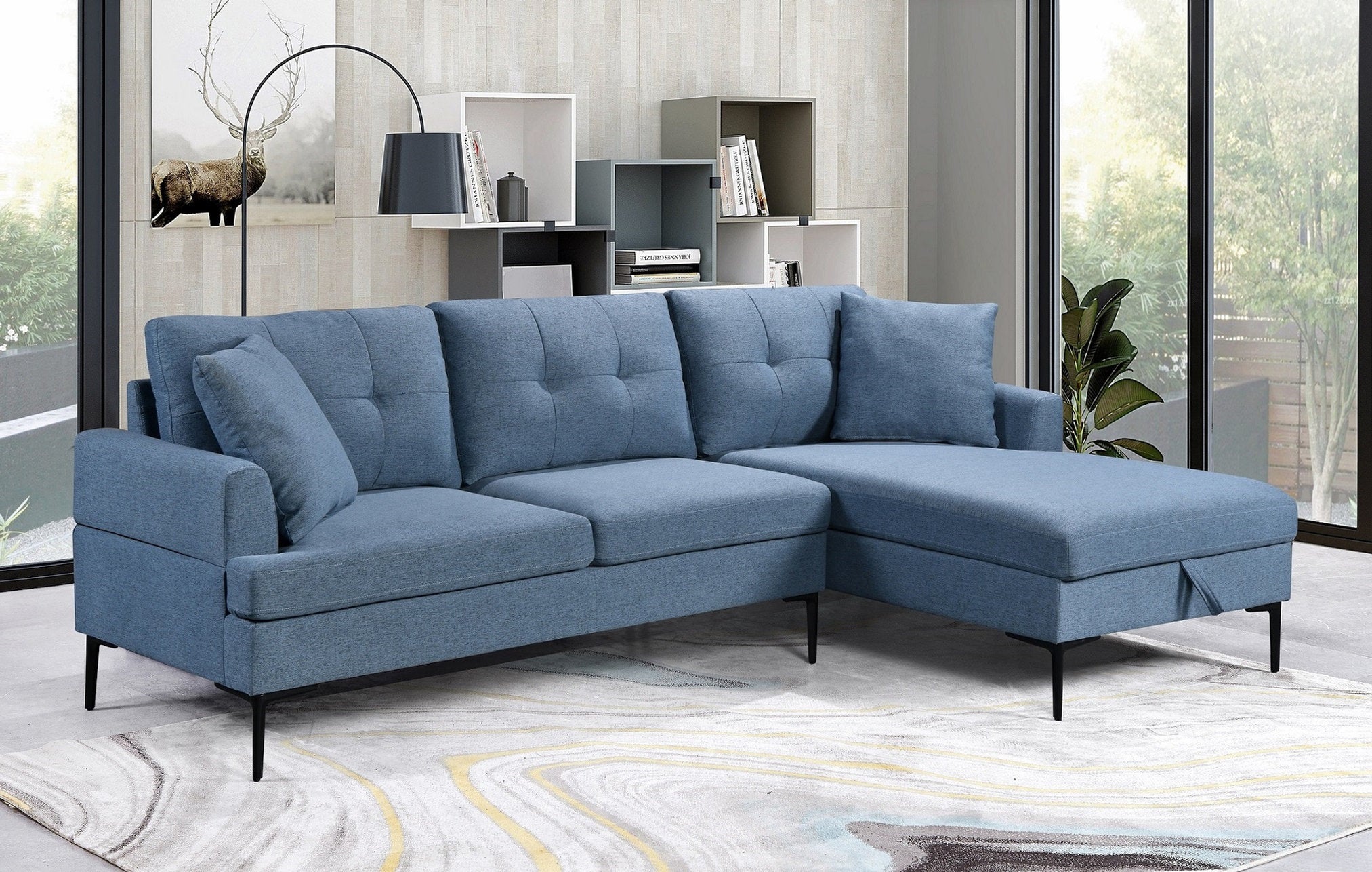 Sectional Sofa in Blue Fabric Right Facing Chaise IF-9066 RHF