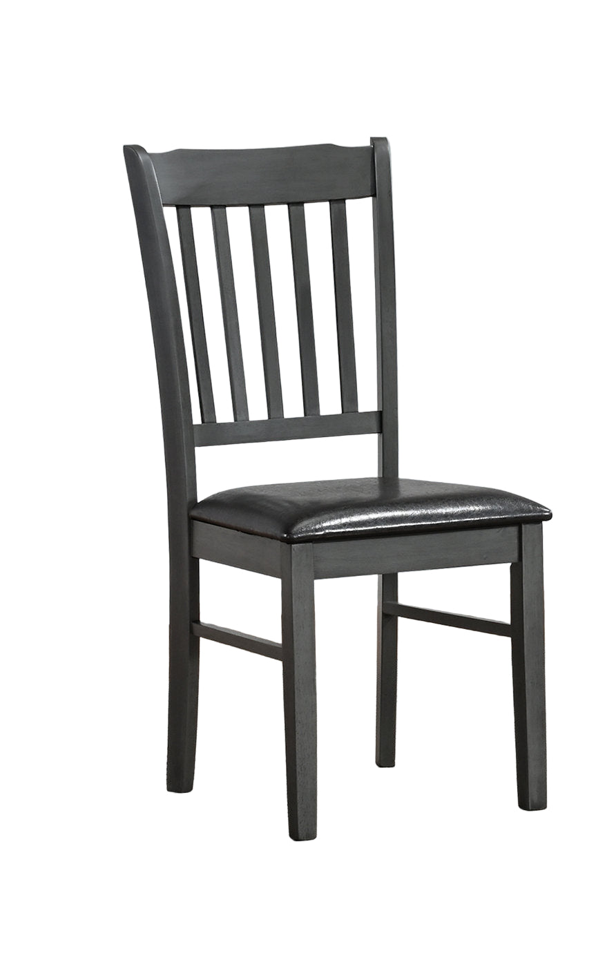 C-1032 Dining Chair, Black Faux Leather Seat, Antique Grey Wooden Frame