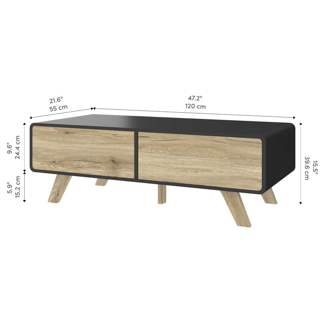 JL Brooklyn BCT Coffee Table, 48" Black and Brown Oak