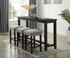 MZ-5389 Pub Set, 4Pc, 3 Barstools, Counter Height, Grey Stools, Black Wood, USB Charging Ports