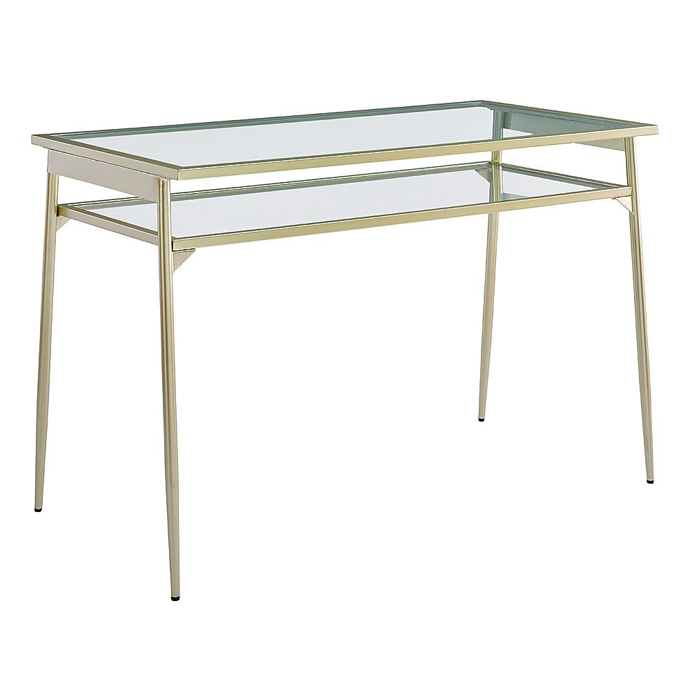 JL Dining Table, 48" Wide, Gold Frame, Glass Top, Glass Lower Shelf