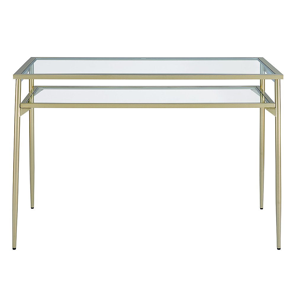 JL Dining Table, 48" Wide, Gold Frame, Glass Top, Glass Lower Shelf