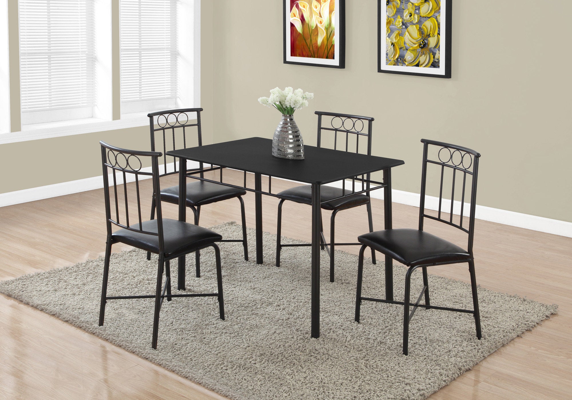 MN-141018    Dining Table Set, 5Pcs Set, Metal, Small, 40" Rectangular, Kitchen, Metal, Laminate, Black, Contemporary, Modern