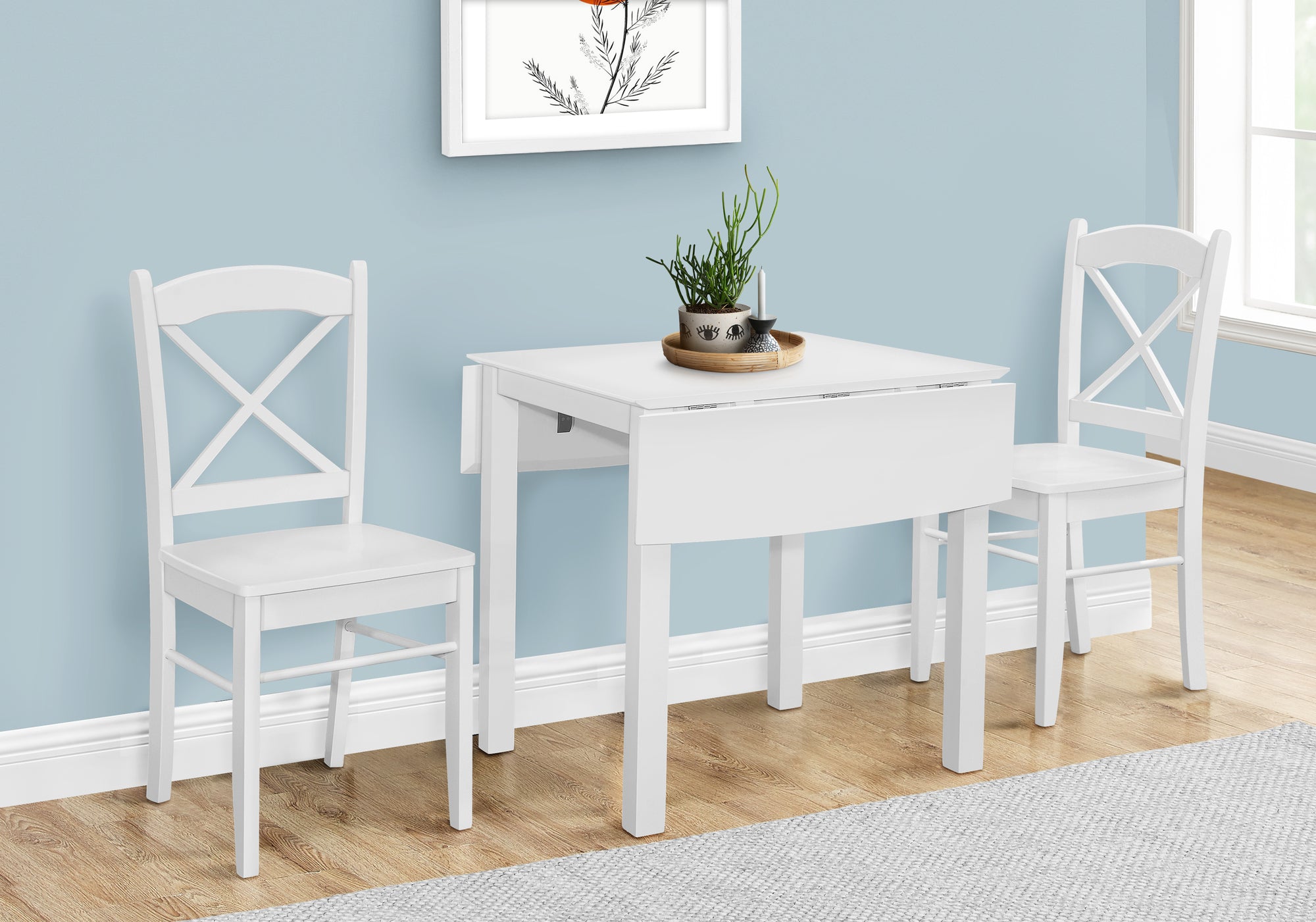 MN-211322    Dining Table, 48" Rectangular, Small, Kitchen, Dining Room, Drop Leaf, White Veneer, Wood Legs, Transitional