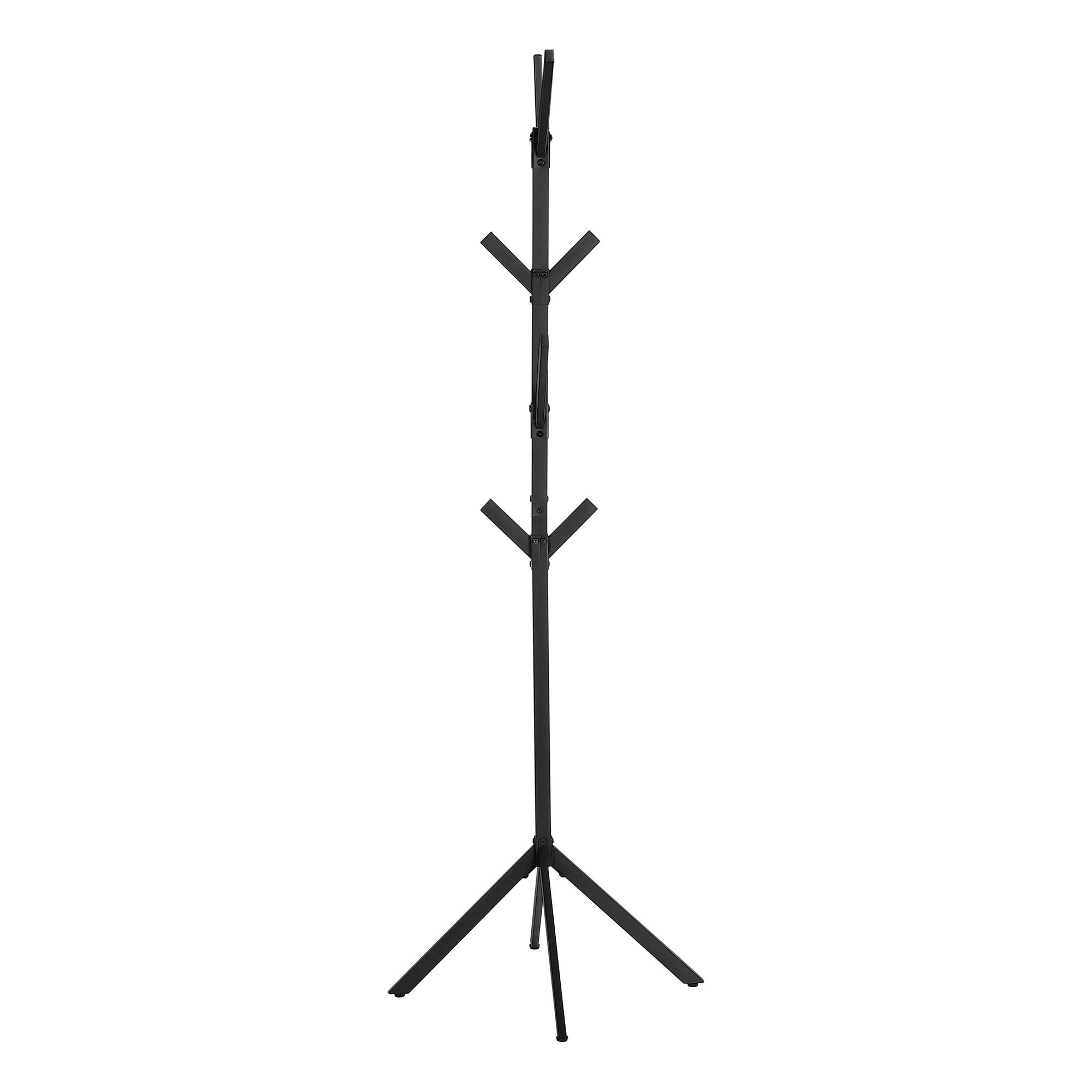 MN-702057    Coat Rack, Hall Tree, Free Standing, 8 Hooks, Entryway, 70"H, Metal, Black, Contemporary, Modern