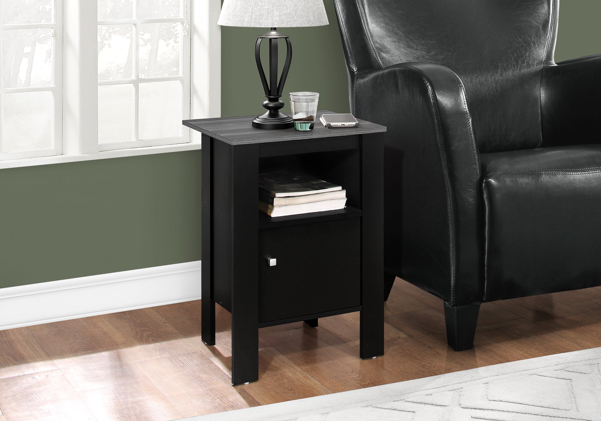 MN-162134    Accent Table, Side, End, Nightstand, Lamp, Living Room, Bedroom, Laminate, Black, Grey, Contemporary, Modern