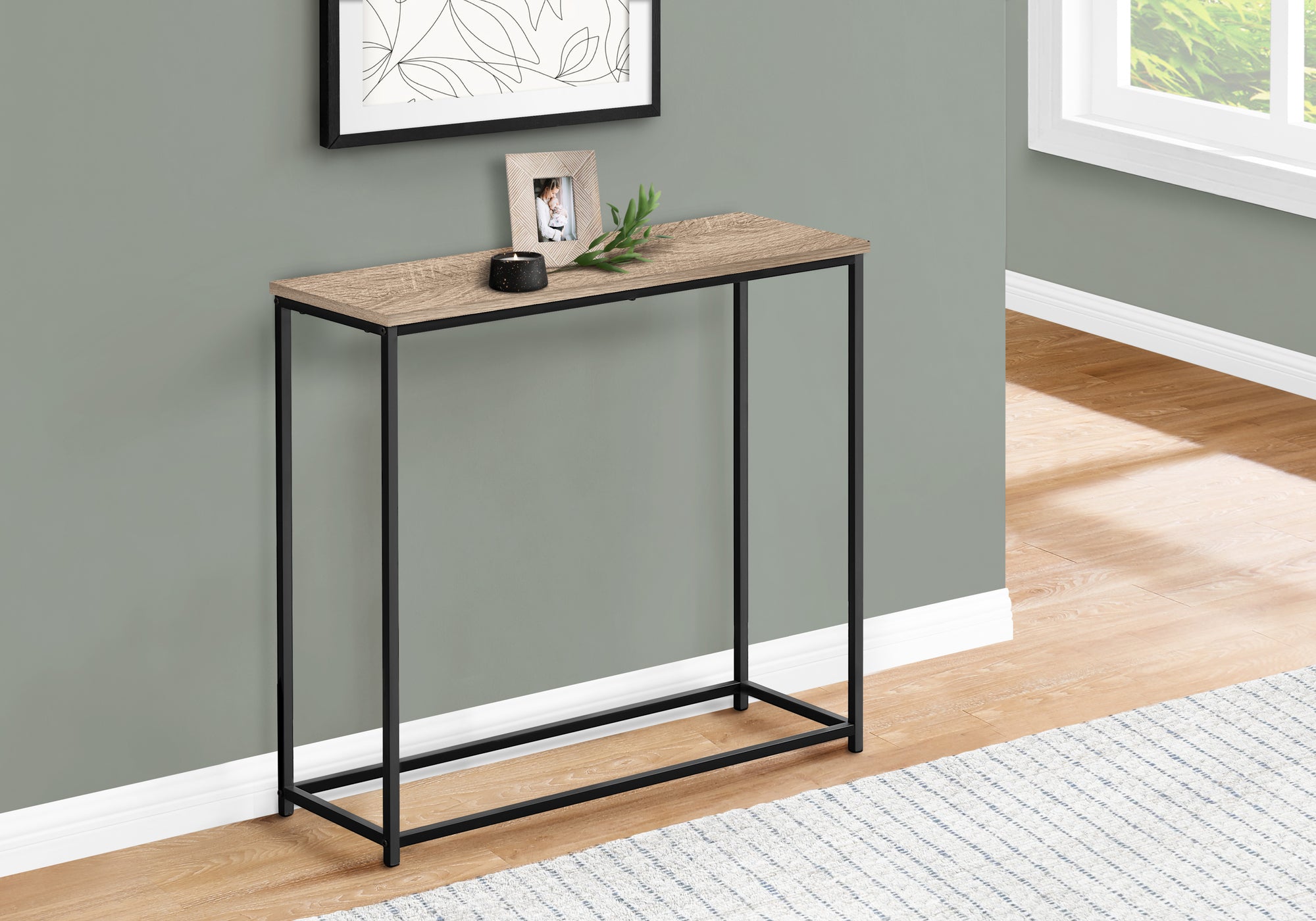 MN-642253    Accent Table - 32"L / Dark Taupe / Black Metal Console