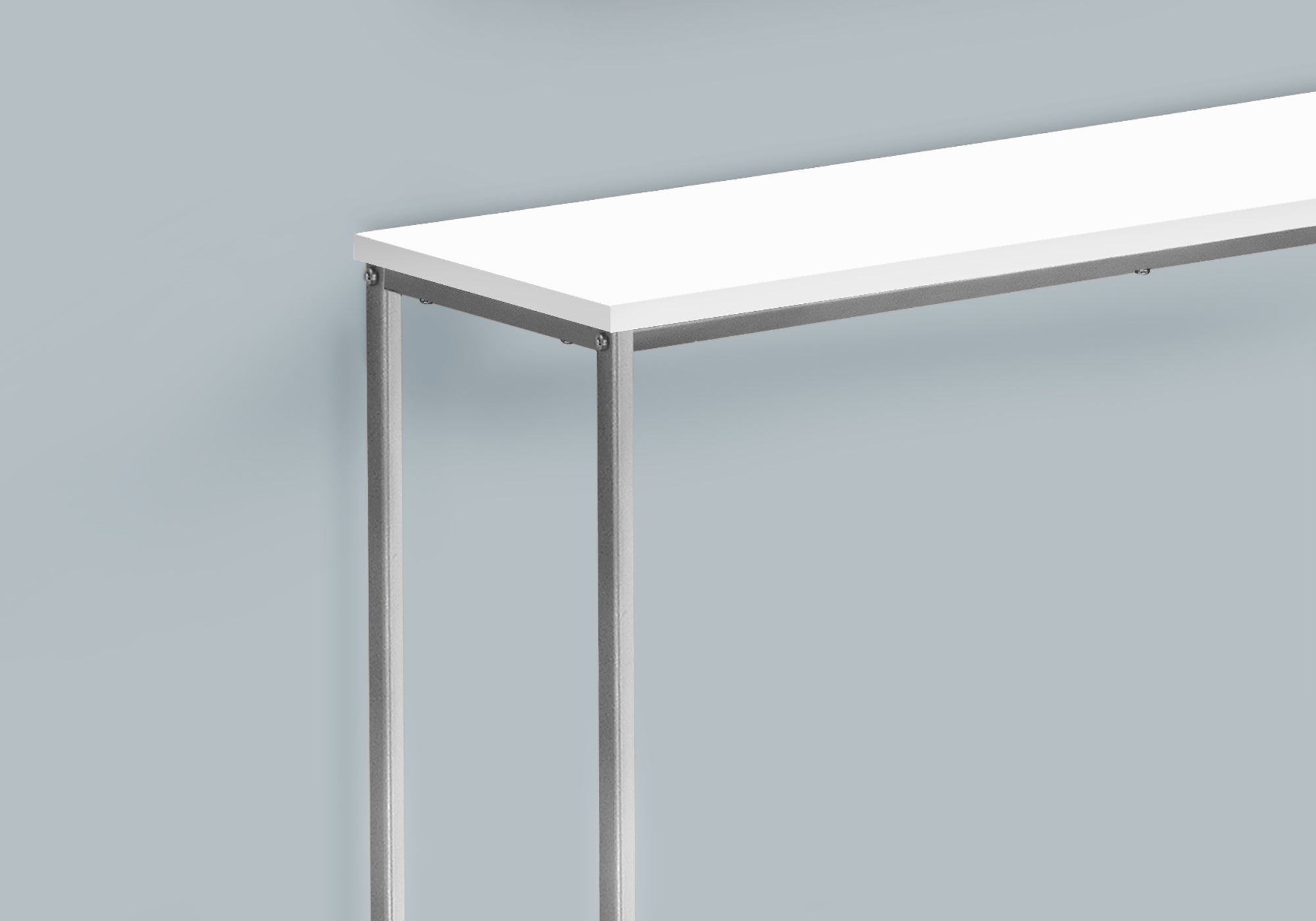 MN-672256    Accent Table - 32"L / White / Silver Metal Console