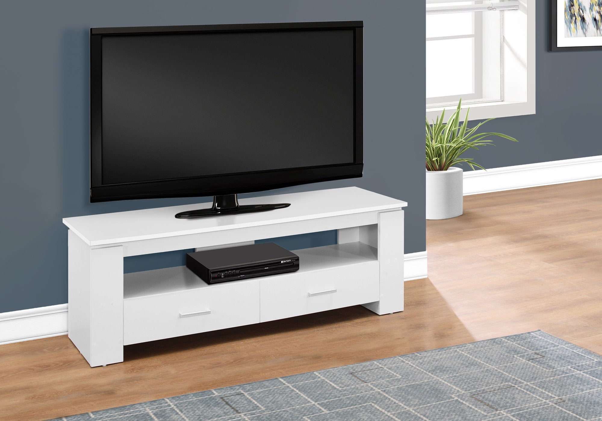 MN-752601    Tv Stand, 48 Inch, Console, Media Entertainment Center, Storage Cabinet, Living Room, Bedroom, Laminate, White, Contemporary, Modern