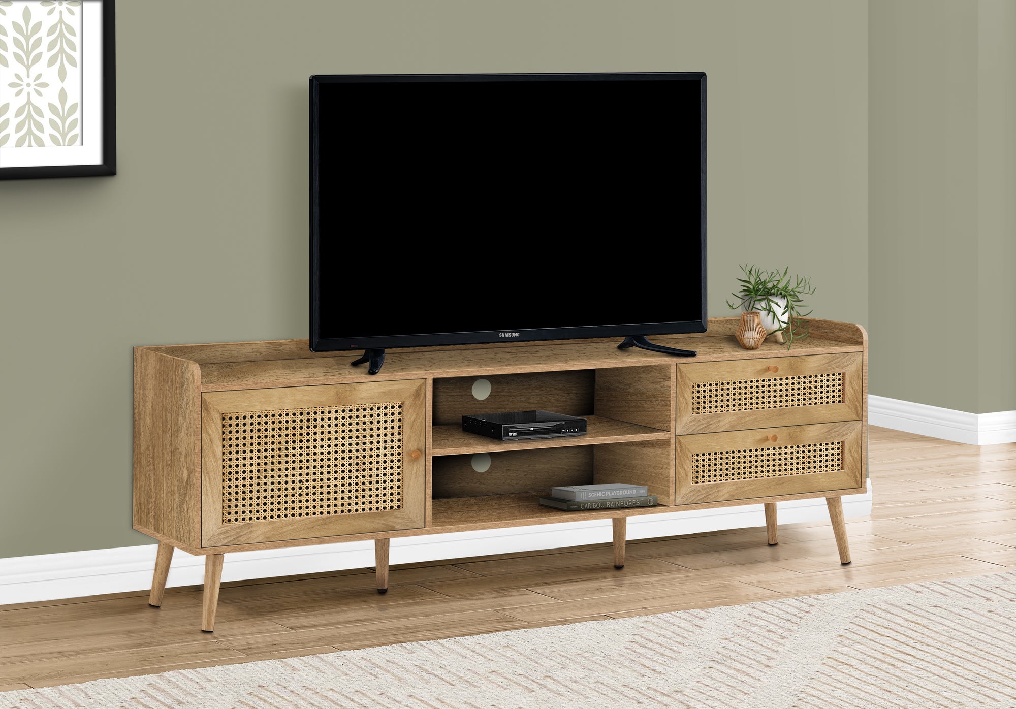 MN-612723    Tv Stand, 72 Inch, Console, Media Entertainment Center, Storage Cabinet, Living Room, Bedroom, Walnut Laminate, Wood Legs, Transitional