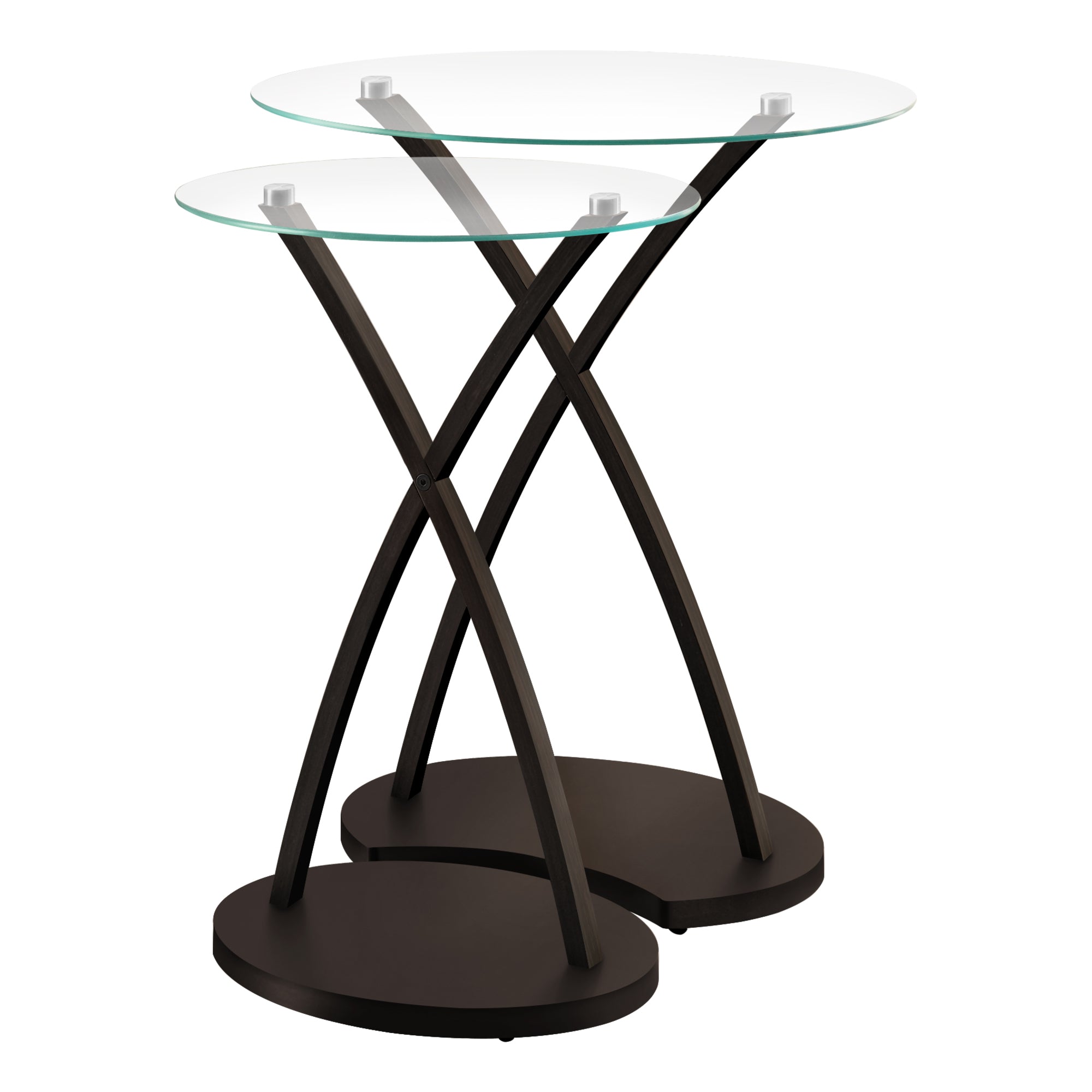 MN-783013    Nesting Table, Set Of 2, Side, End, Tempered Glass, Accent, Living Room, Bedroom, Solid Wood, Tempered Glass, Dark Brown, Clear, Contemporary, Modern