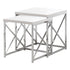 MN-823025    Nesting Table, Set Of 2, Side, End, Metal, Accent, Living Room, Bedroom, Metal Base, Laminate, Glossy White, Chrome, Contemporary, Modern