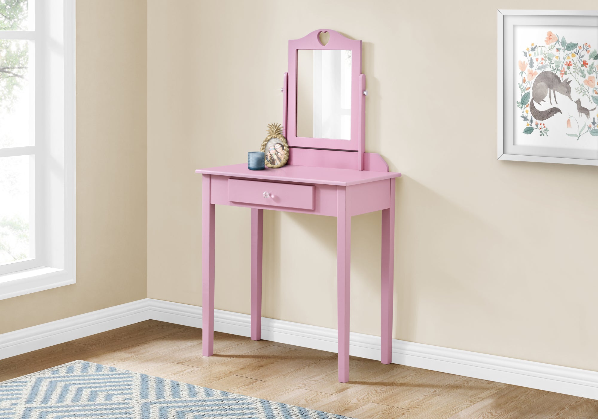 MN-303328    Vanity, Desk, Makeup Table, Organizer, Dressing Table, Bedroom, Wooden, Pink, Contemporary, Modern