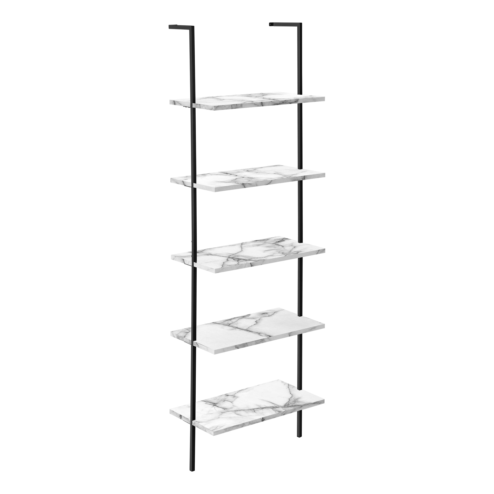 MN-293685    Bookcase - 5 Tier Etagere Ladder Bookshelf - Metal Frame - 72"H - White Marble-Look