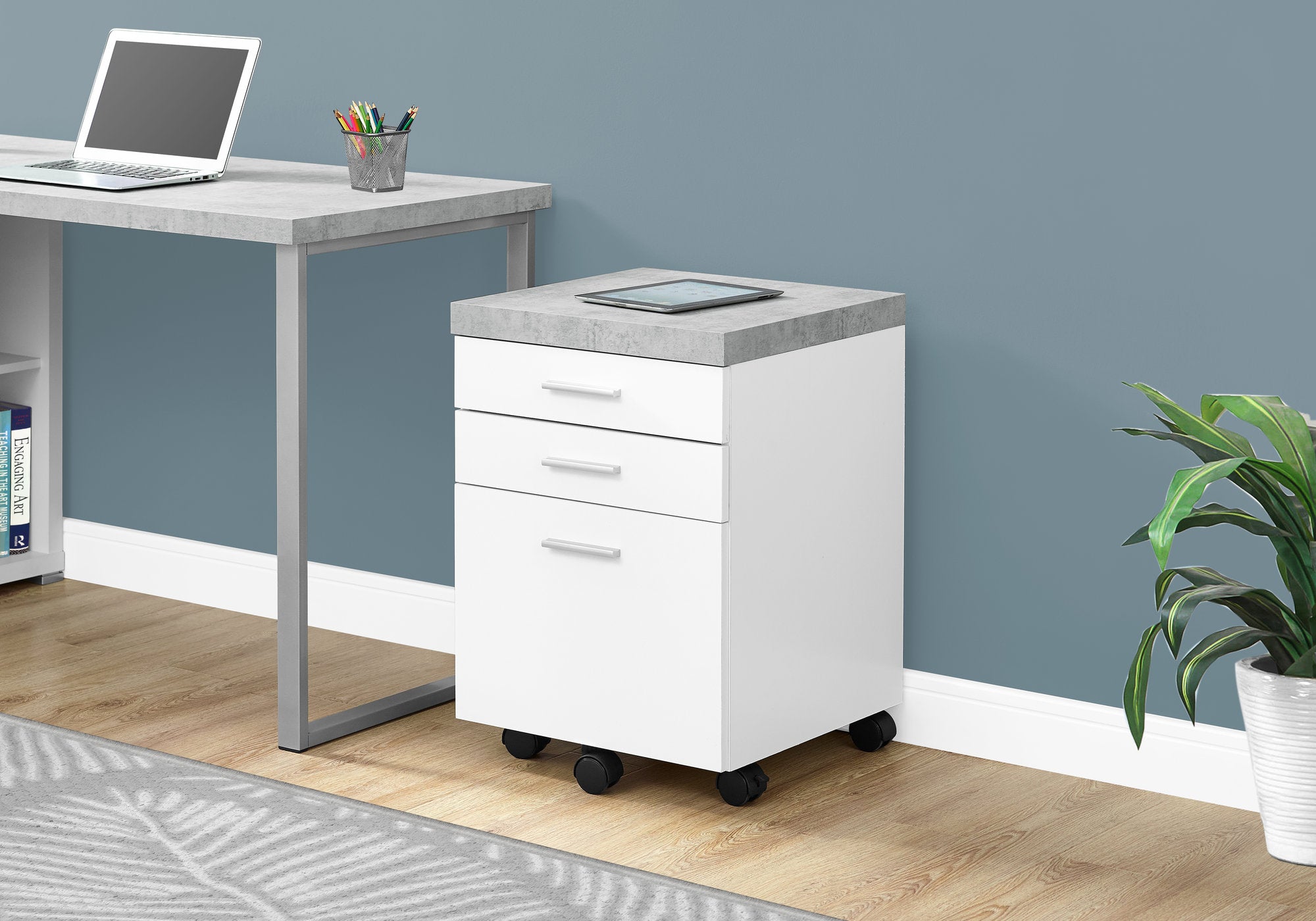 MN-847051    File Cabinet, Rolling Mobile, Storage, Printer Stand, Wood File Cabinet, Office, Mdf, Grey Cement Look, Contemporary, Modern
