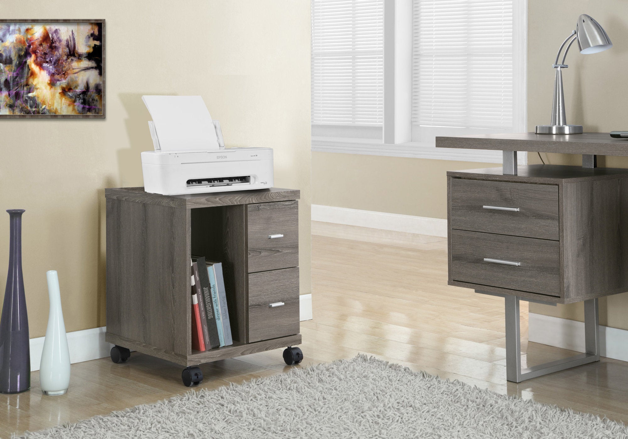 MN-867056    Office, File Cabinet, Printer Cart, Rolling File Cabinet, Mobile, Storage, Laminate, Dark Taupe, Contemporary, Modern