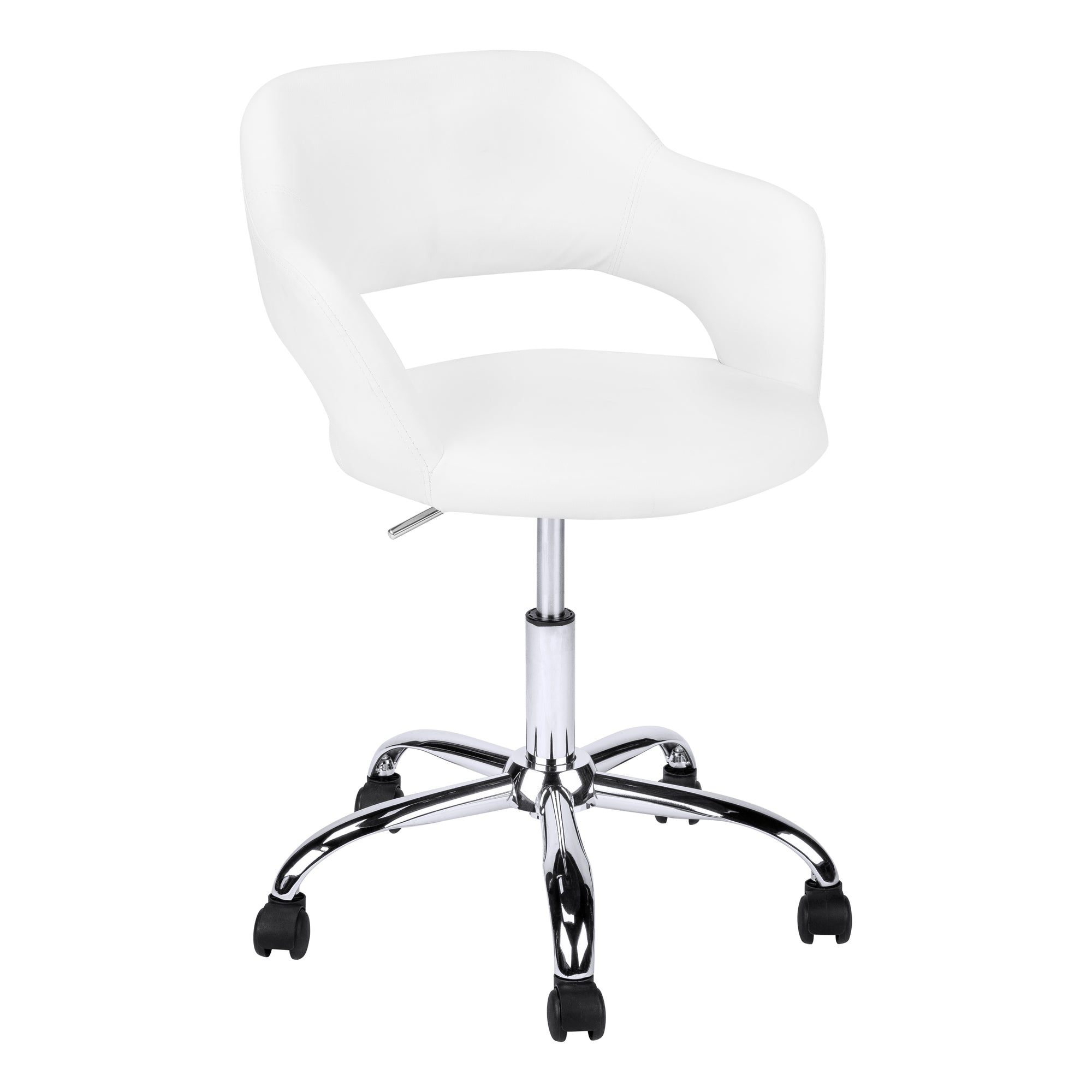 MN-957299    Office Chair, Adjustable Height, Swivel, Ergonomic, Armrests, Computer Desk, Office, Metal Base, Leather Look, White, Chrome, Contemporary, Modern