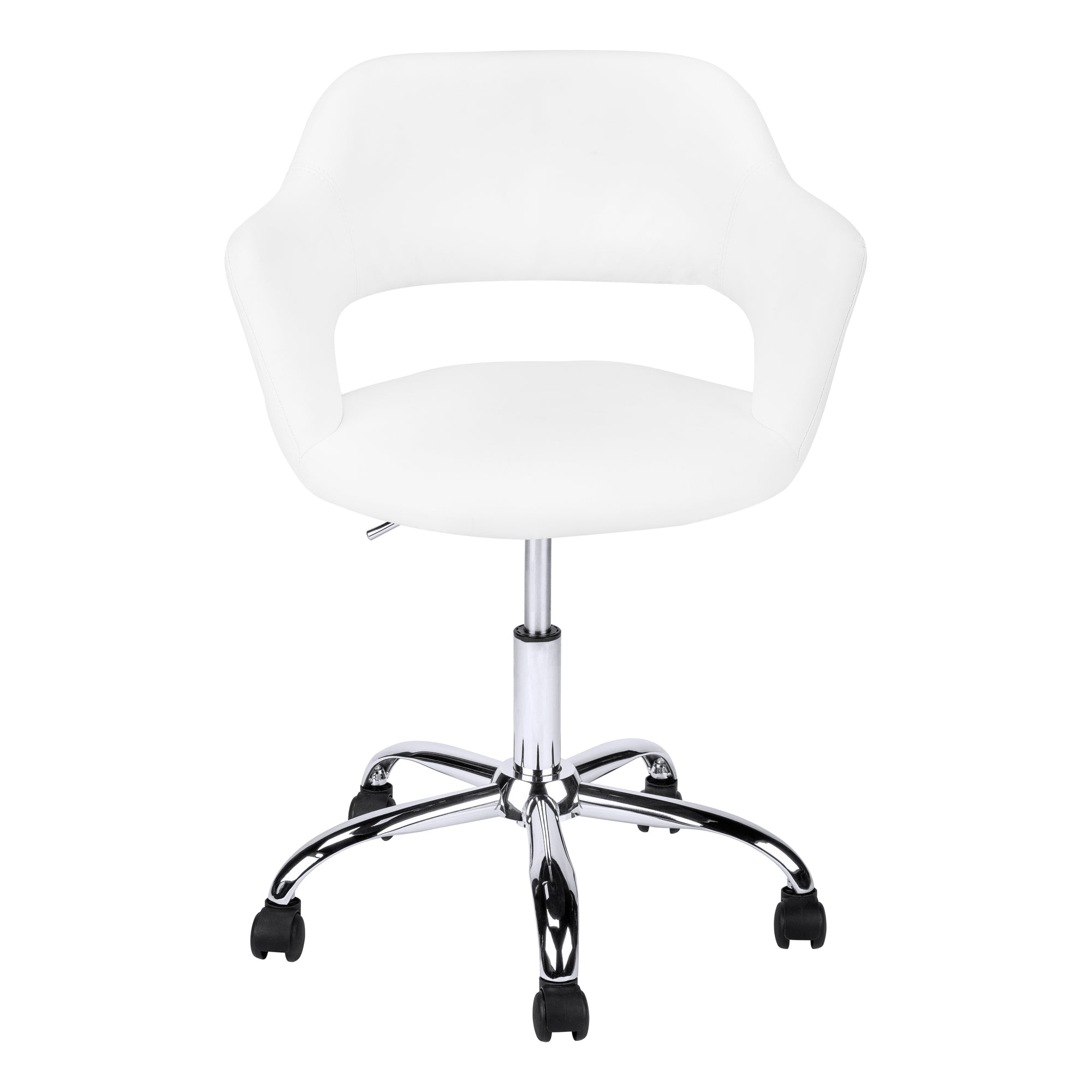 MN-957299    Office Chair, Adjustable Height, Swivel, Ergonomic, Armrests, Computer Desk, Office, Metal Base, Leather Look, White, Chrome, Contemporary, Modern