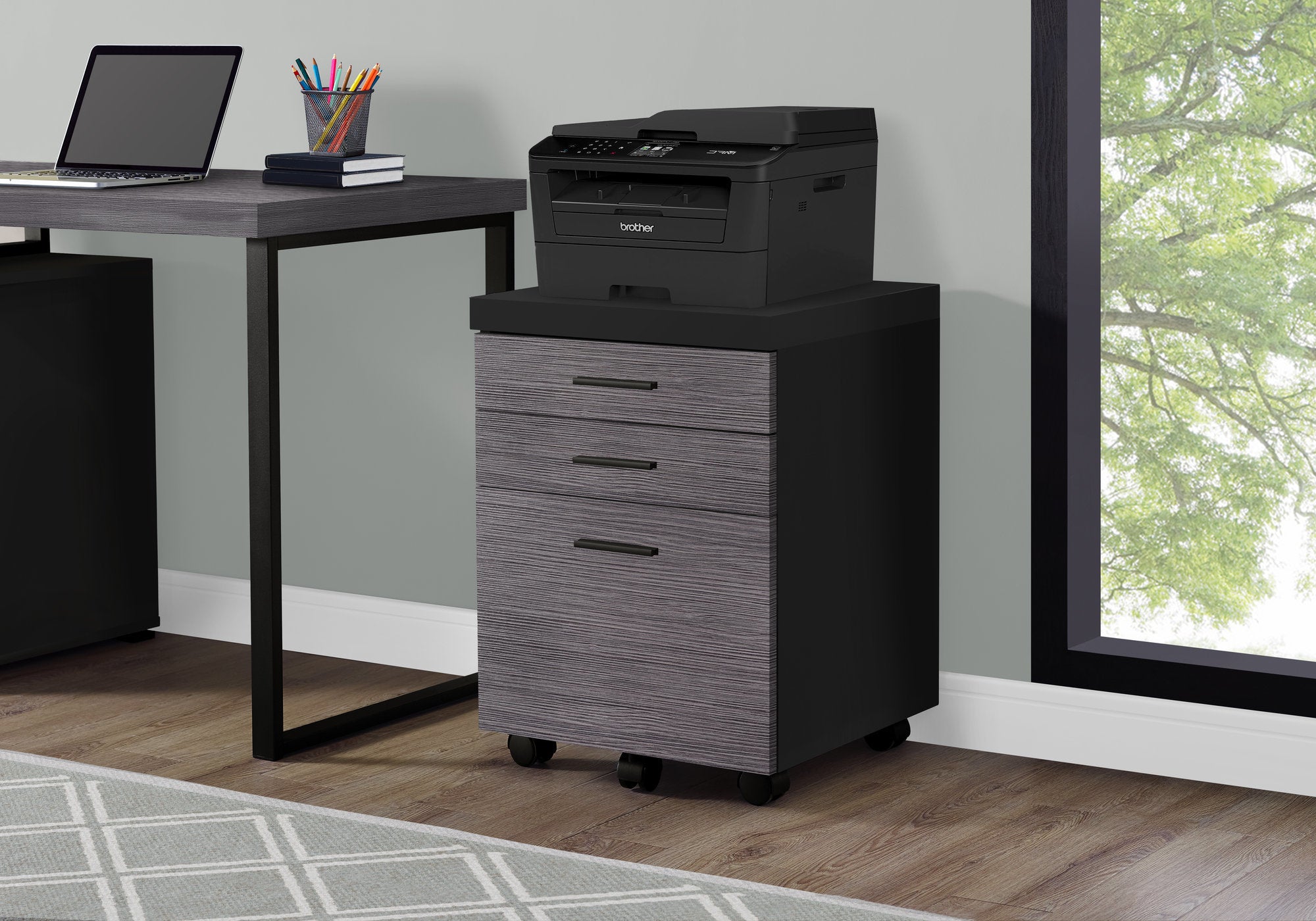 MN-697403    File Cabinet, Rolling Mobile, Storage, Printer Stand, Wood File Cabinet, Office, Mdf, Black, Contemporary, Modern