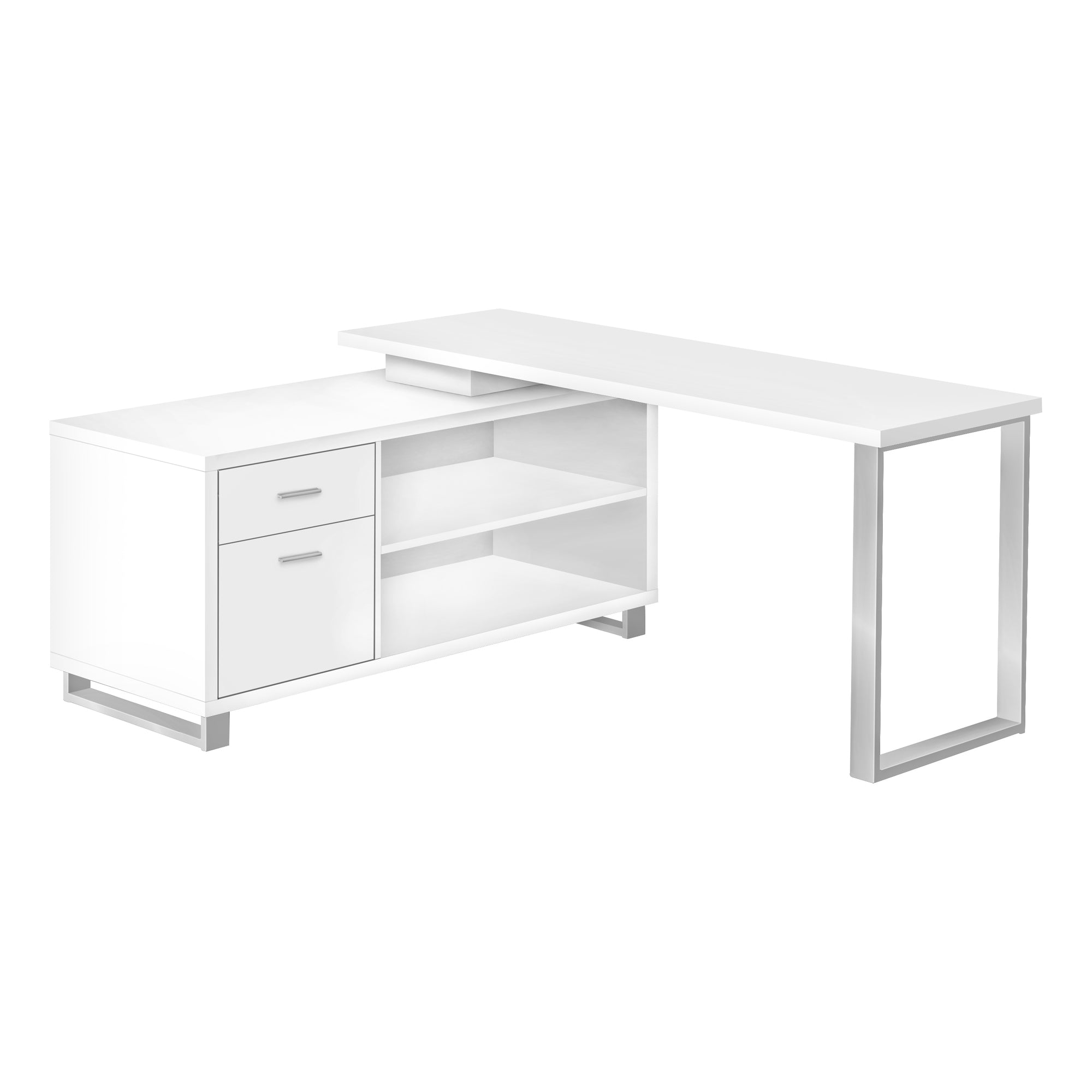MN-937716    Computer Desk - L-Shaped / Corner / 2 Drawers / Metal Legs / Reversible - 72"L X 60"W - White / Silver