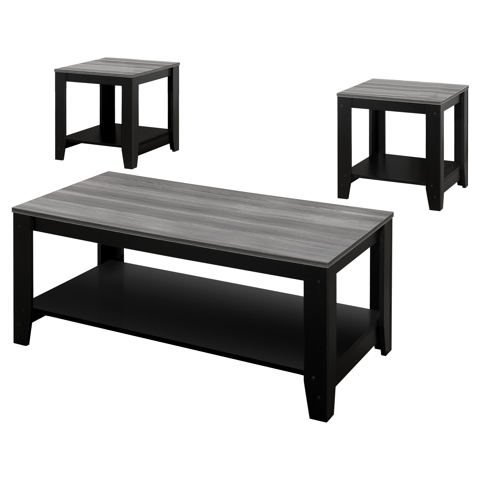 MN-897992P    Table Set, 3Pcs Set, Coffee, End, Side, Accent, Living Room, Laminate, Black, Grey, Contemporary, Modern