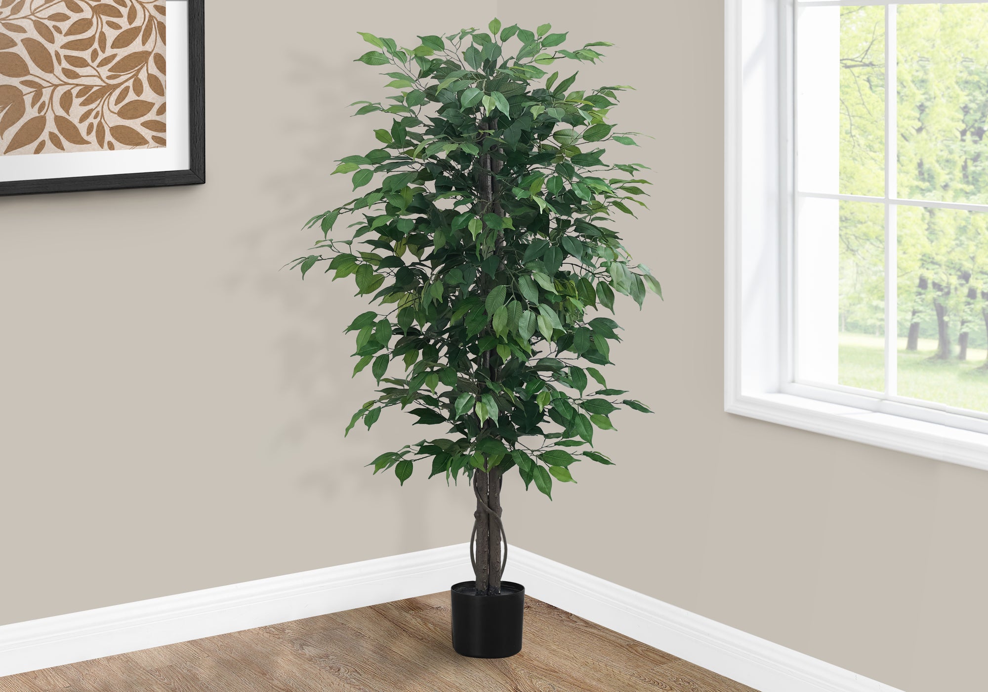 MN-579564    Artificial Plant, 58" Tall, Ficus Tree, Indoor, Faux, Fake, Floor, Greenery, Potted, Decorative, Green Leaves, Black Pot