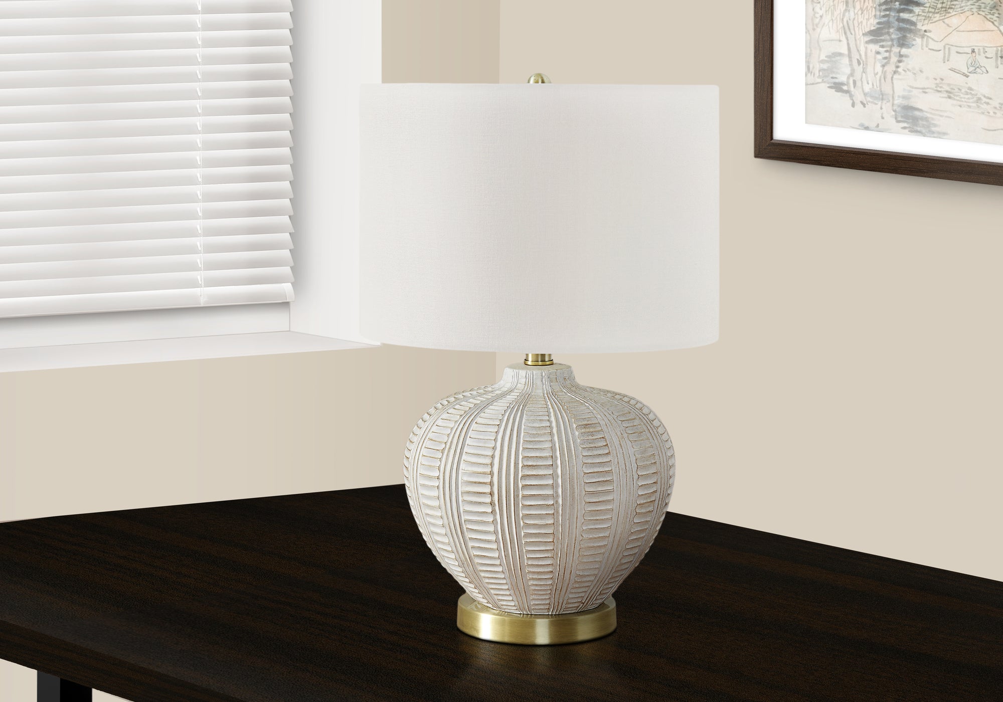 MN-909617    Lighting, 21"H, Table Lamp, Ivory / Cream Shade, Cream Resin, Transitional
