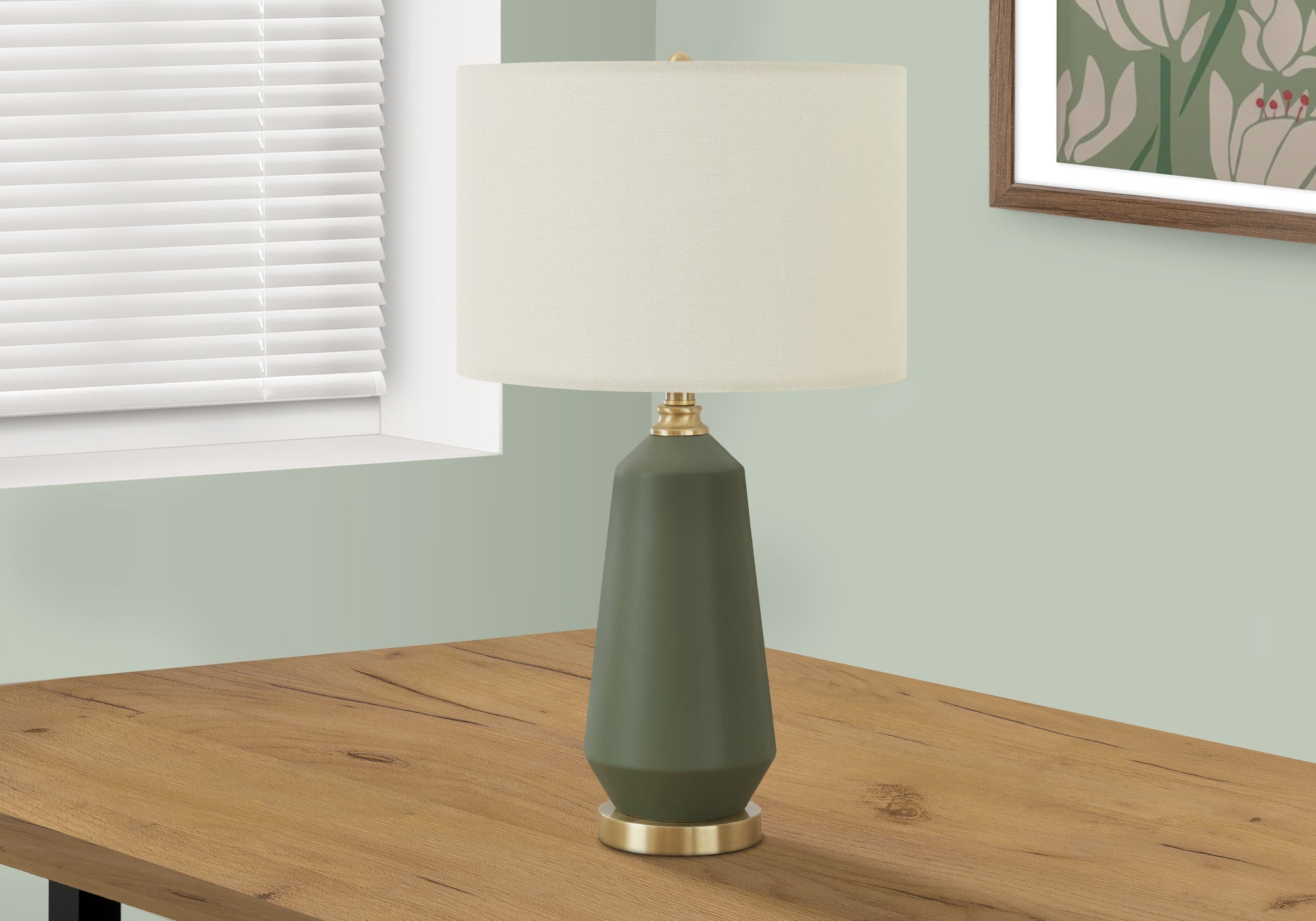 MN-979624    Lighting, 26"H, Table Lamp, Green Ceramic, Ivory / Cream Shade, Contemporary