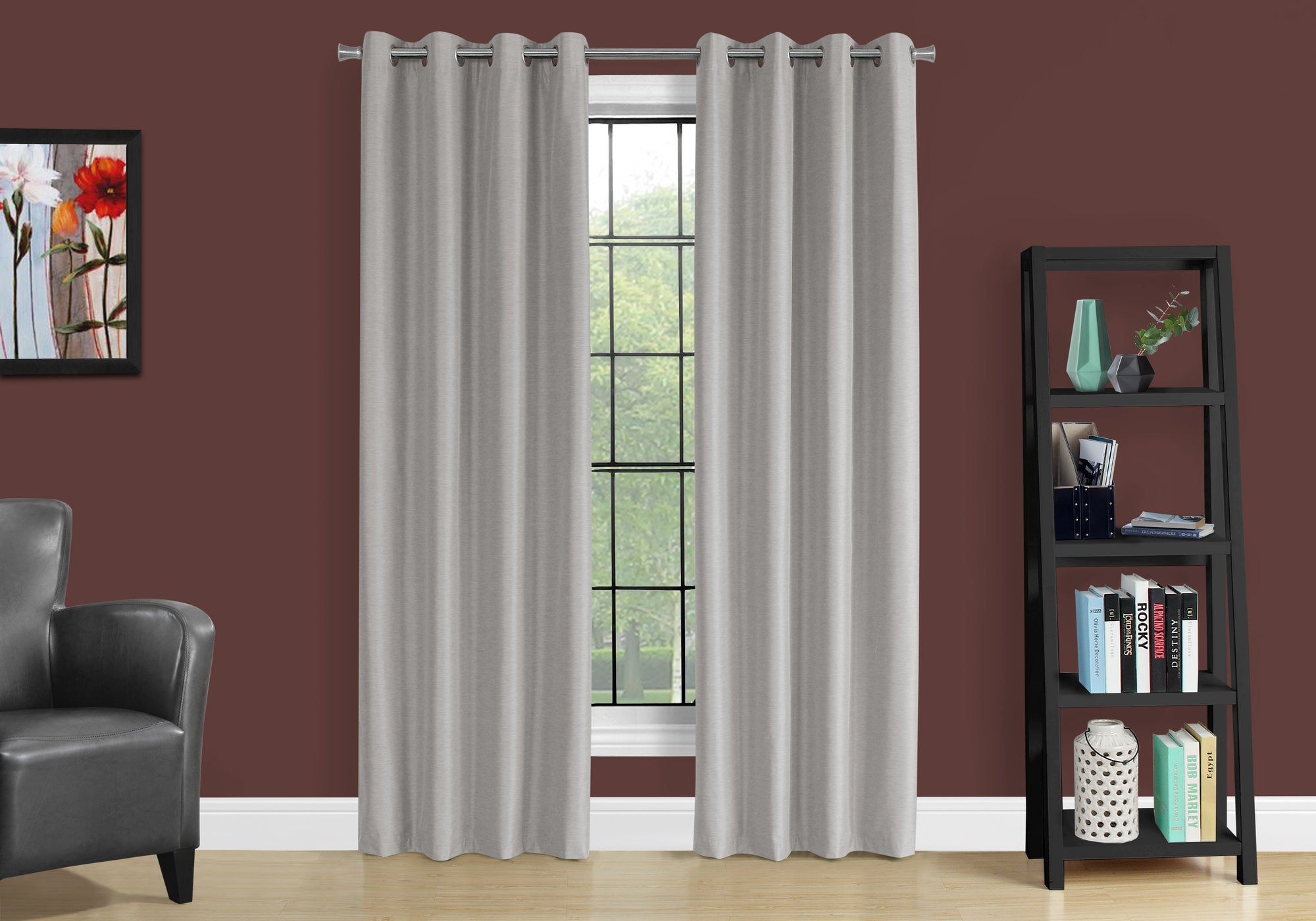 MN-979835    Curtain Panel, 2Pcs Set, 54"W X 84"L, 100% Blackout, Grommet, Living Room, Bedroom, Kitchen, Thermal Insulation Fabric, Polyester Full Light Blocking Fabric, Silver, Contemporary, Modern