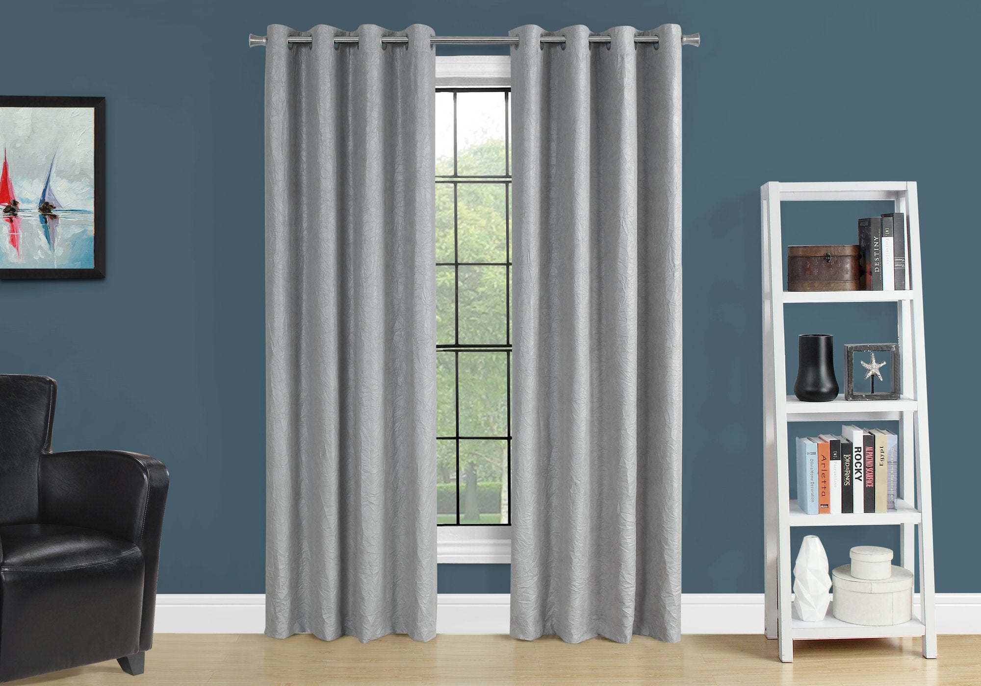 MN-879845    Curtain Panel, 2Pcs Set, 54"W X 95"L, Room Darkening, Grommet, Living Room, Bedroom, Kitchen, Micro Suede, Wrinkled  Finish, Polyester Room Darkening Fabric, Silver, Contemporary, Modern
