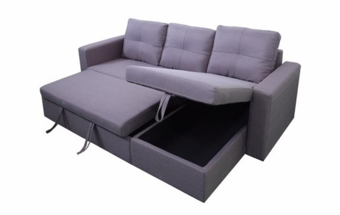 Sectional Sofa in Grey Fabric with Pull Out Bed- BOL Roy Grey