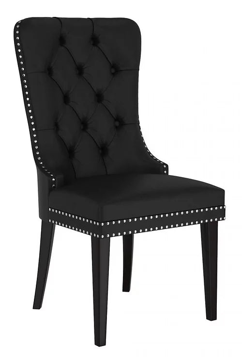 Dining Chair Black Faux Leather with Decorative Ring  C-1150