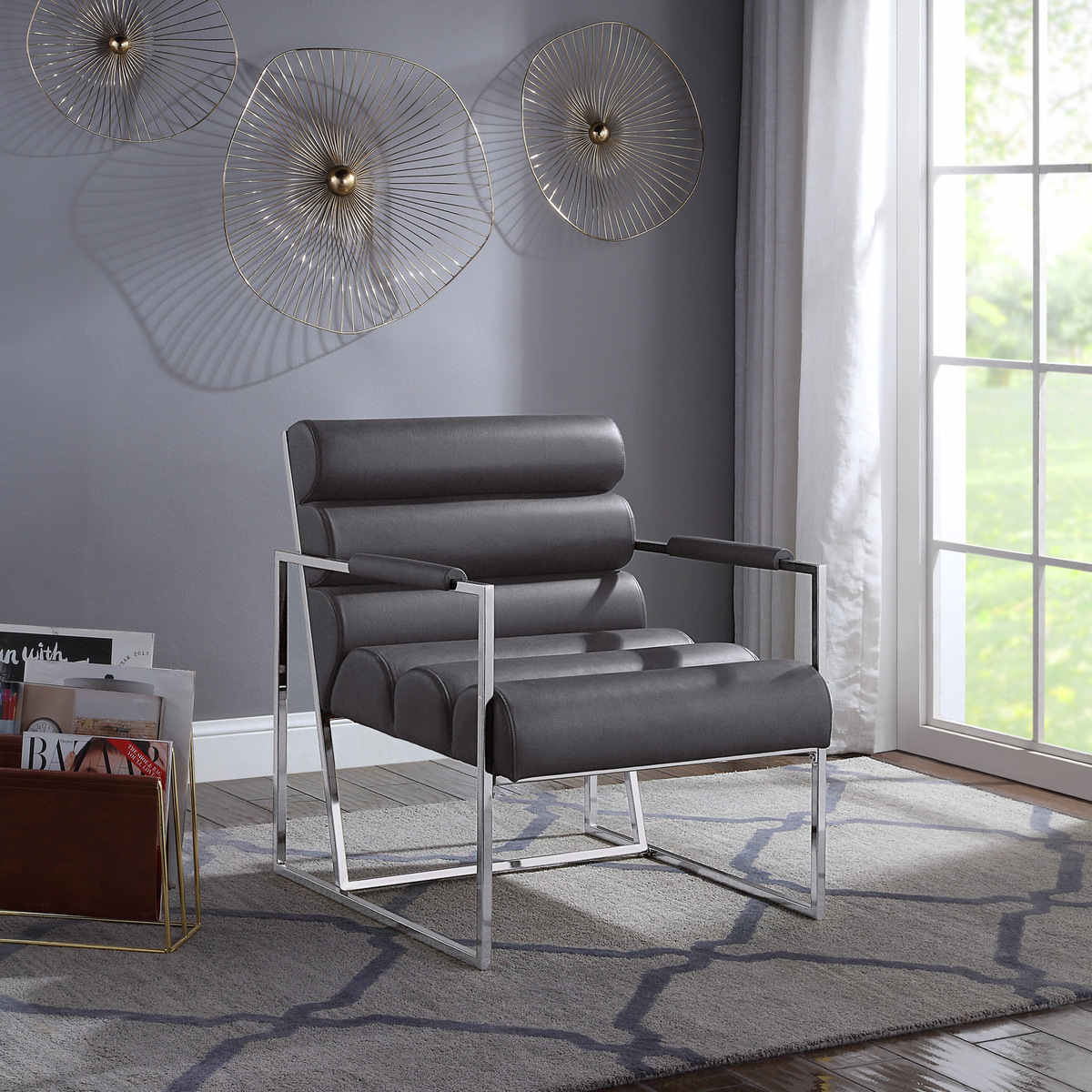 MZ-1143 Accent Chair, Grey, Chrome Frame