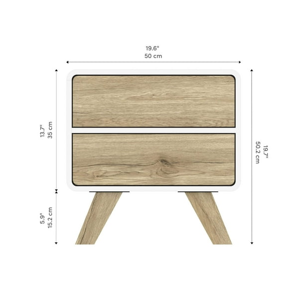 End / Night Table, 20" wide, White and Brown Oak - JL Brooklyn WNT