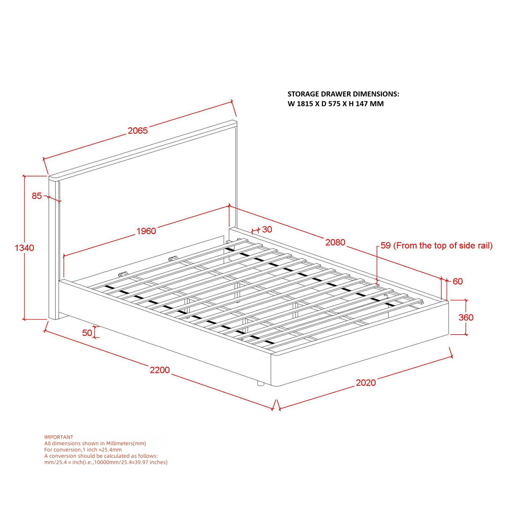 ANDOVER-78" PLATFORM BED w/DRAWER-OAT