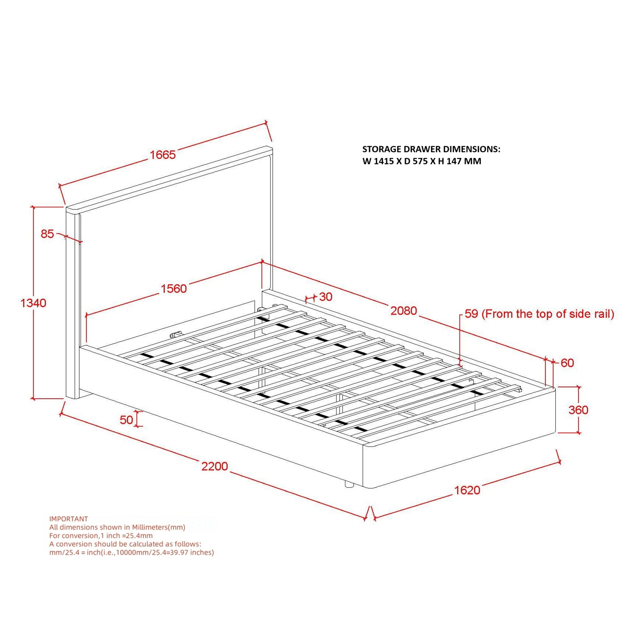 ANDOVER-60" PLATFORM BED w/DRAWER-OAT