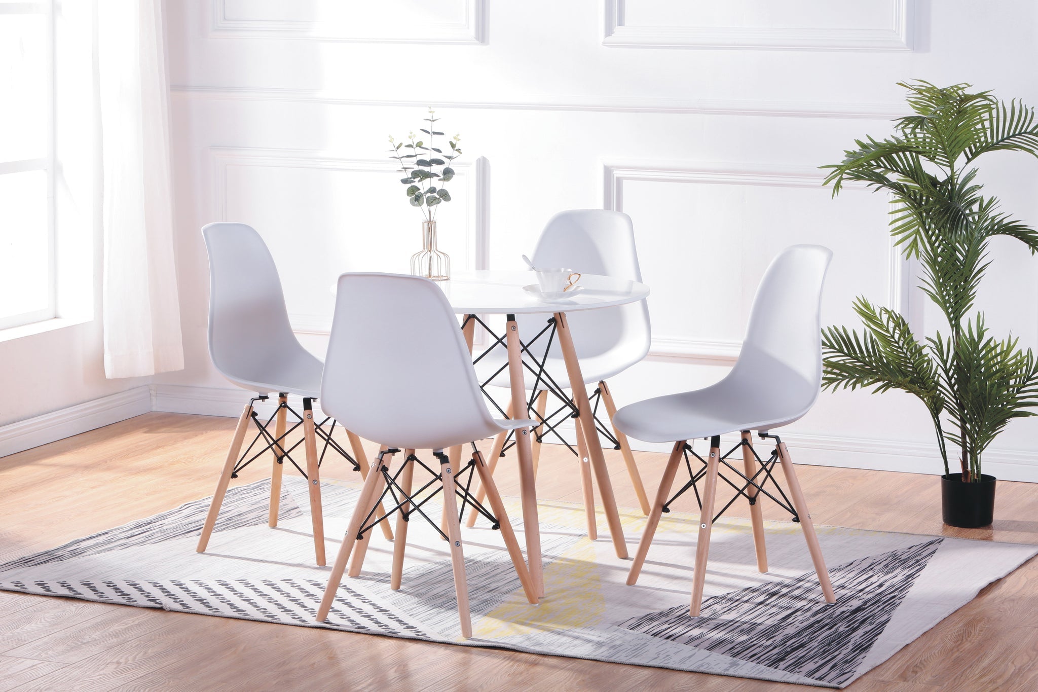 T-1405 | C-1421 - 5Pc 32" Eiffel Table Set and 4 White Chairs
