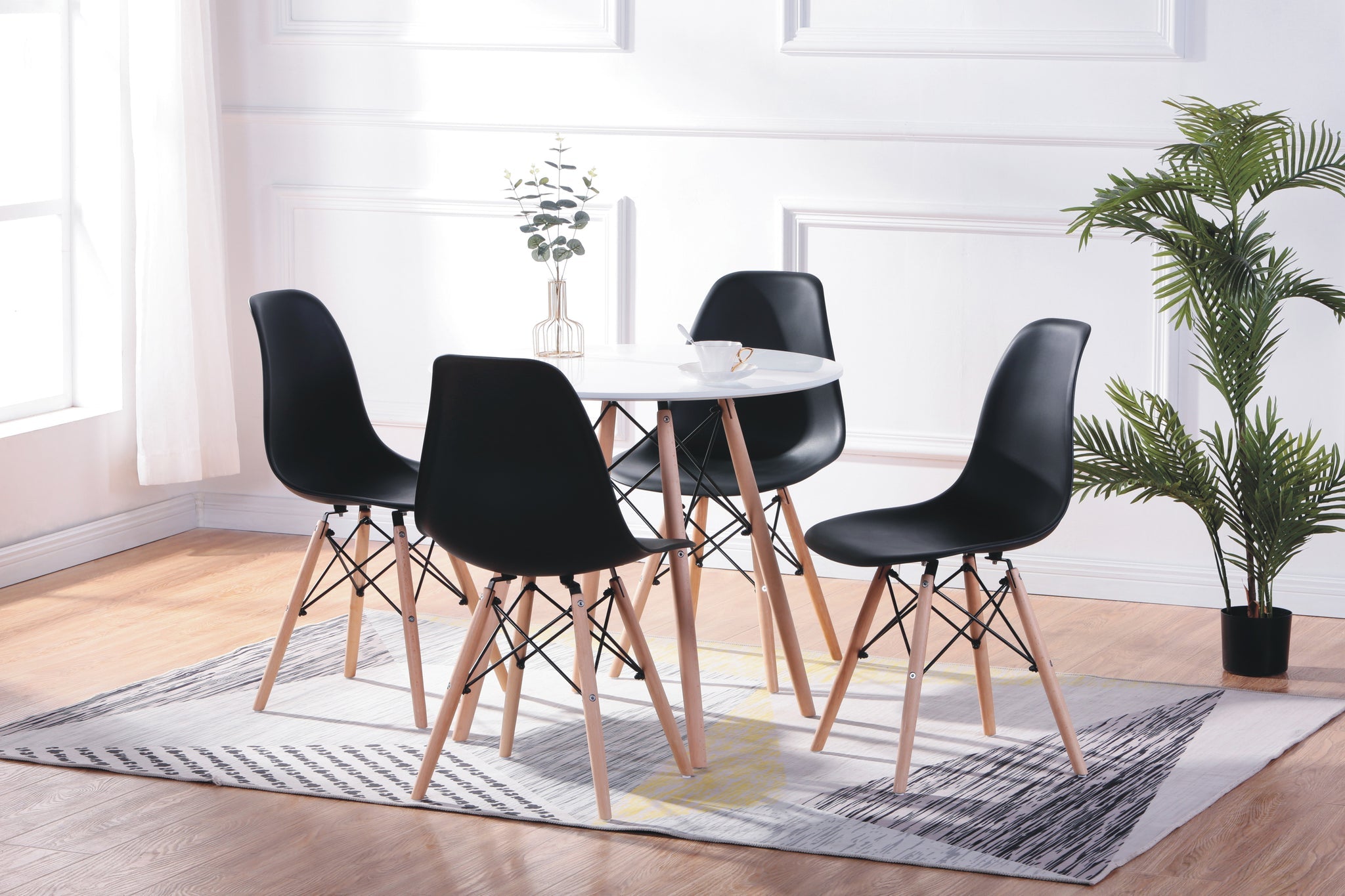 T-1405 | C-1420 Eiffel Set, 5Pc, 32" Table and 4 Black Chairs